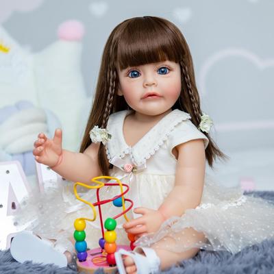 NPK 55 ס"מ גוף מלא סיליקון Reborn בובת פעוט סו-סו ציור מפורט ביד עם שיער פאה חום ארוך לילד מתנת חג המולד