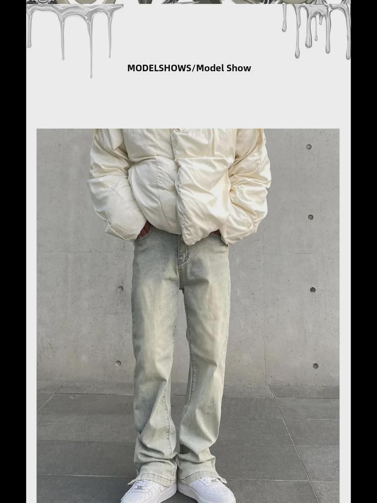 Męskie retro sprane żółte dżinsy rozszerzane z zamkami