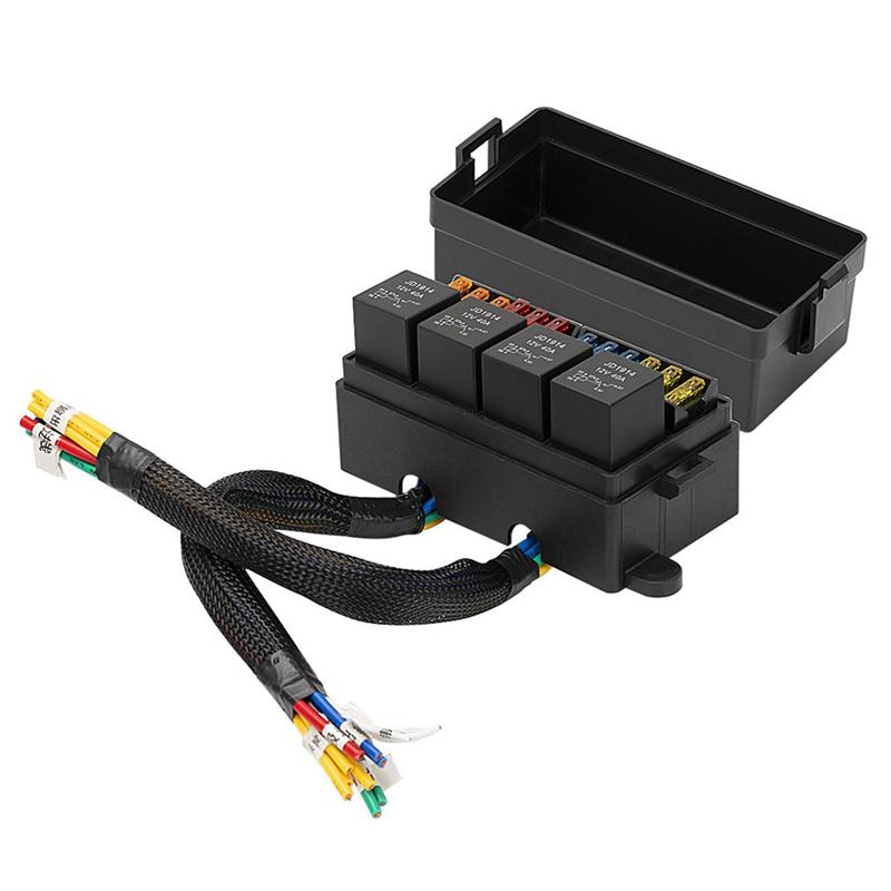 12 Way Relay Fuse Block Holds Universal Waterproof Fuse Relay Box Spare Parts With 5 Relays And Metallic Pins Spade Terminals