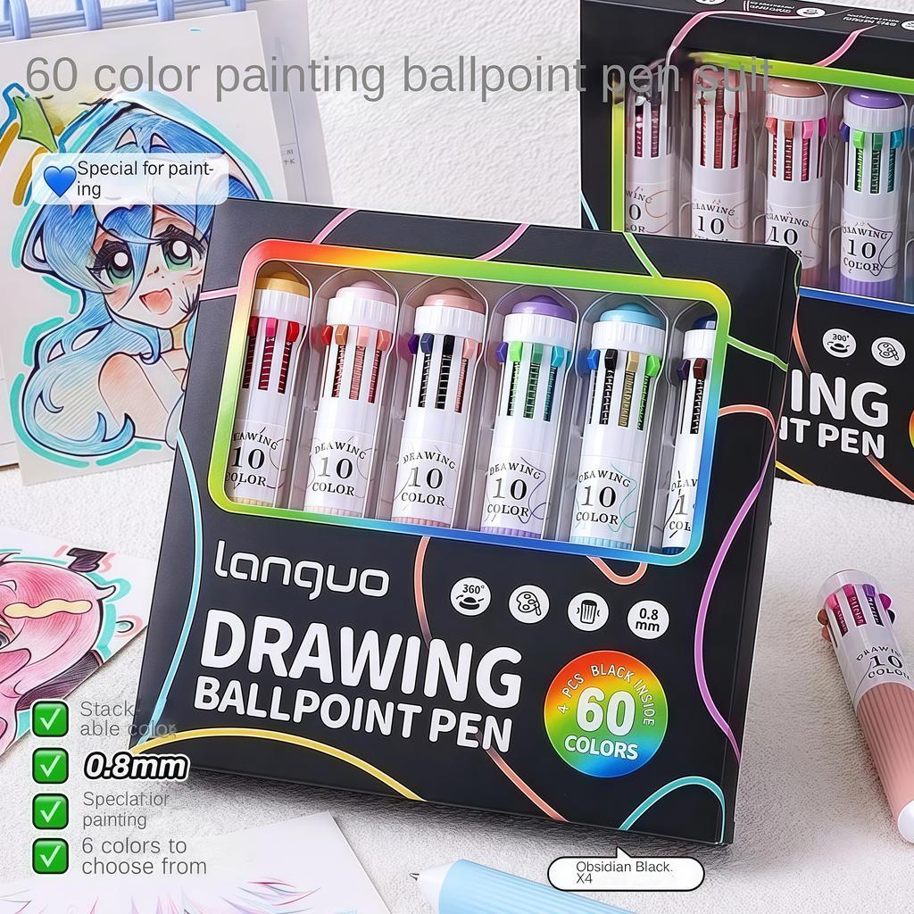 10-in-1 Colored Multicolor Ballpoint Pen Set 0.8mm 30/60 Colors Pens Fine Point Retractable Ballpoint Pens for Office School