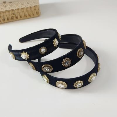 Neuer Schwarzer Retro Palast Haarreif Kopfband Barock Samt Strass Breite Kante Haaraccessoires Vielseitige Ausgeh-Kopfbedeckung