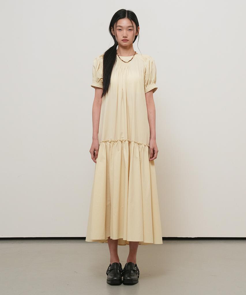 General Idea Puff Sleeve Pintuck Long Dress [Butter] / Gf2Lop520