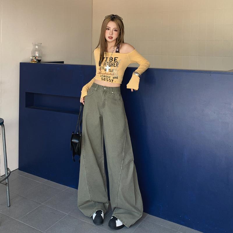

Women s Extended Length Khaki Beige High Waist Loose Fit Wide-Leg Deconstructed Workwear Pants (Spring 2026) M
