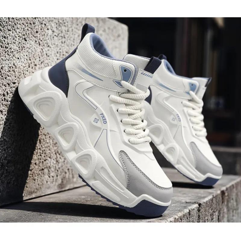 Men's High-top Chunky Sneakers Breathable Mesh Non-slip Lace-up Platform Casual Shoes for Daily Wear
