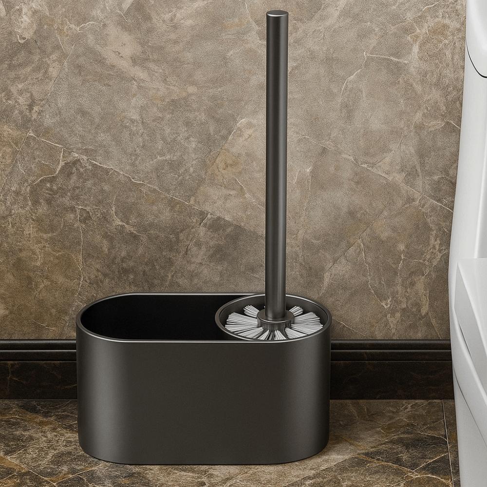 Aluminum Material Wall Mounted Toilet Brush Nail Free Installation Cleaning Toilet Brush  Restroom