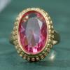 Gorgeous Inlaid Pink CZ Women's Ring Trendy Gold Color Geometry Daily Wear Party Jewelry Anniversary Gift