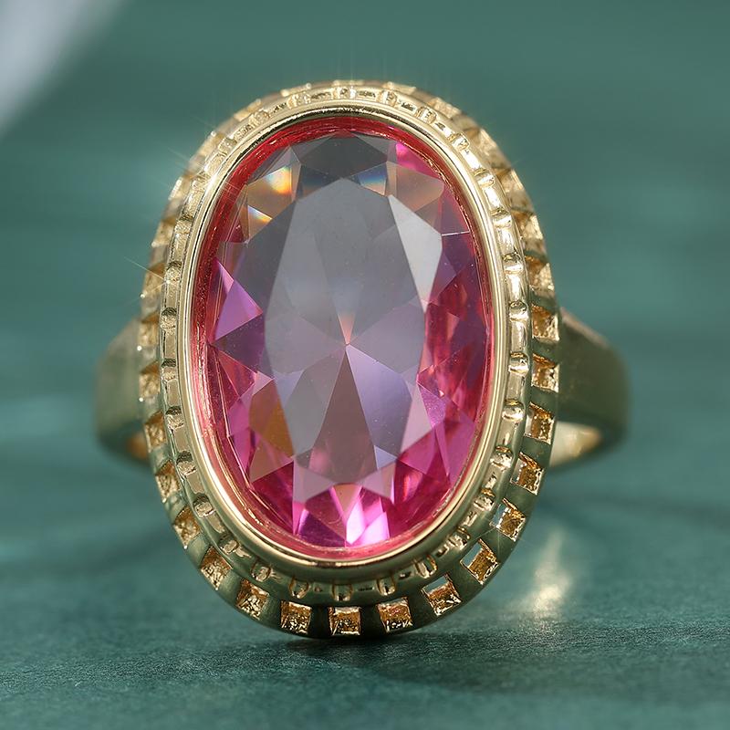 Gorgeous Inlaid Pink CZ Women's Ring Trendy Gold Color Geometry Daily Wear Party Jewelry Anniversary Gift