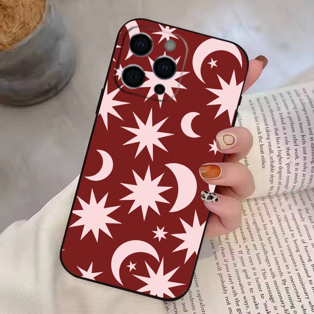 Flower Plant M-Moon Pattern Phone Case Silicone Soft For IPhone 17 16 15 14 13 12 11 X XR Plus Pro Max Plus