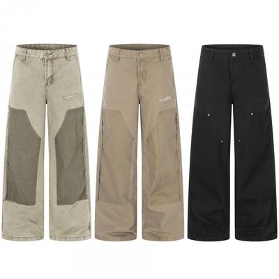 Distressed Washed Cotton Cargo Pants Men Women Loose Straight Fit Streetwear Casual Trousers