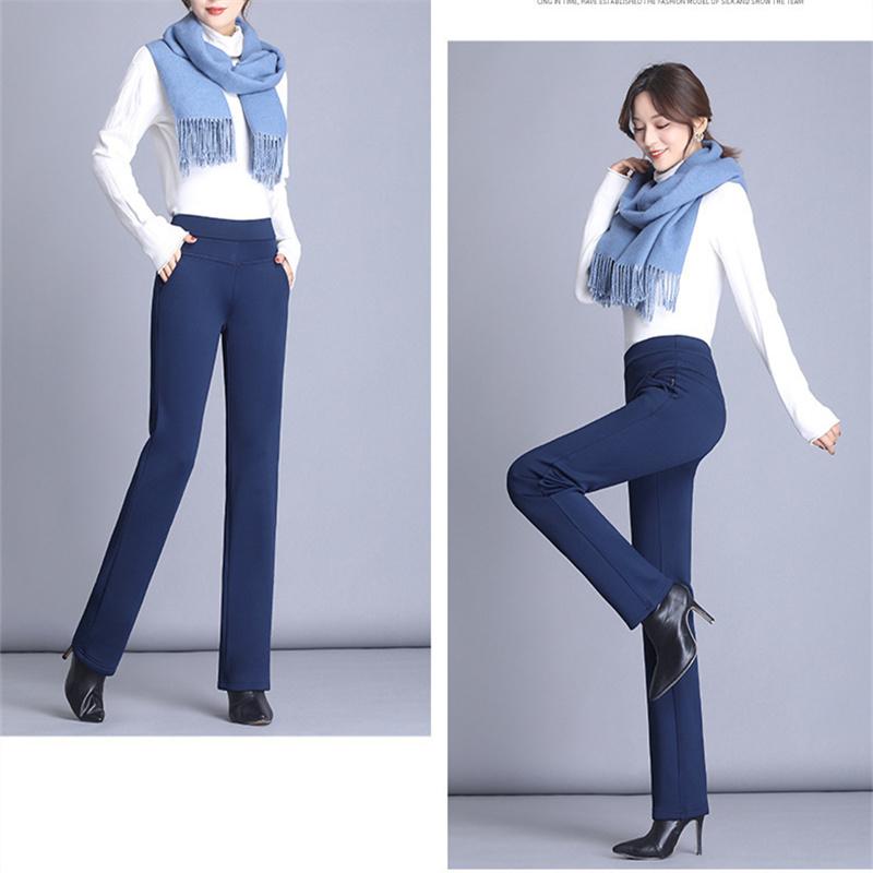 winter warm thick fleece high waist Women's straight Capris pants for women baggy pants woman trousers  black white