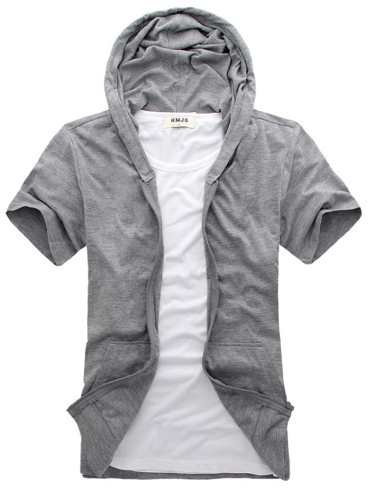 

Summer hoodie for short loose big relaxed drop plain large with XL [Florise] men, sleeve, thin, sports, outdoor, loungewear, fit, silhouette, design, серый