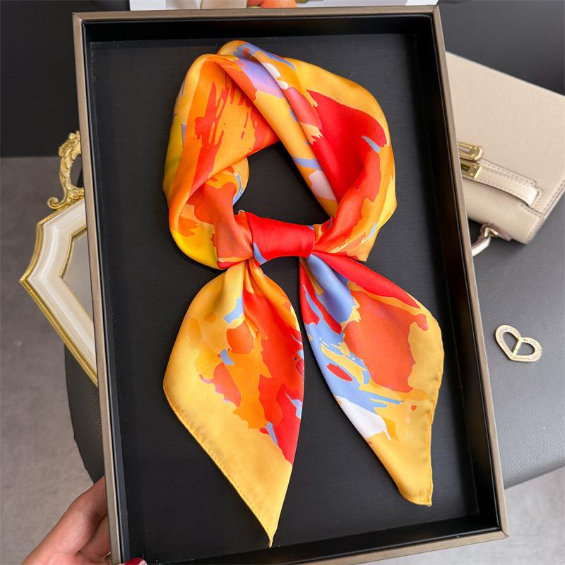 Smudge Abstract Printing Simulation Silk Scarf Square Scarf High-end Shawl Sunscreen Neck Small Square Scarf Headscarf Scarf Women