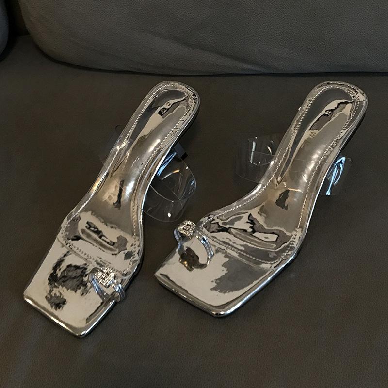 Temperament Nai Snow Silver~ Slippers for women s summer wear, new high-heeled silver pinch-heeled sandals for going out 39 серебряный