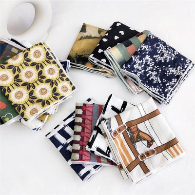 Cotton And Linen Small Square Scarf Silk Scarf Women'S Spring And Autumn New Style Artistic And Versatile Fashionable Temperament Headband Scarf