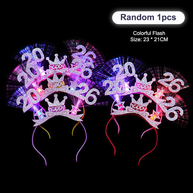 Led Glowing Colorful Headband Festive Party Props 2026 Happy  Year Light Up Headband Party Headdress For Children Adults
