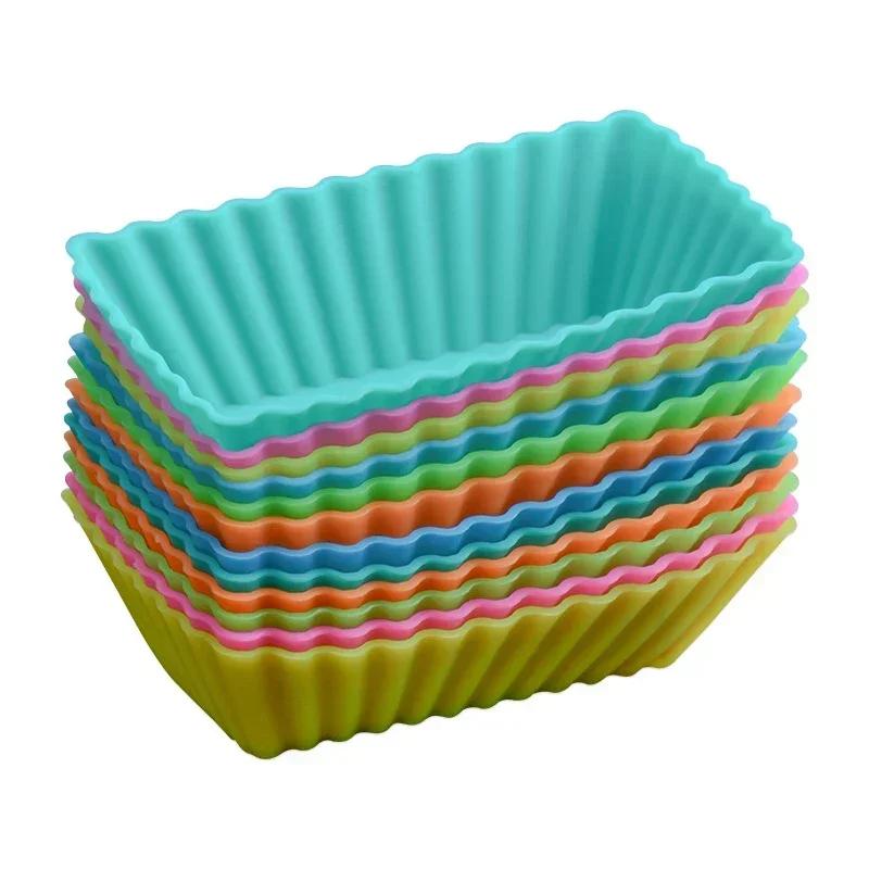 Silicone Rectangular Reusable Cupcake Maker Muffin Cup Baking Mould Jelly Cake Molds Kitchen Pastry Tool 12Pcs