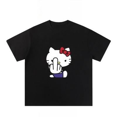 American Hello Kitty Fun Print 2025 Women's Cartoon Peripheral Top Trend Plus  Loose Casual Short-sleeved T-shirt#Color