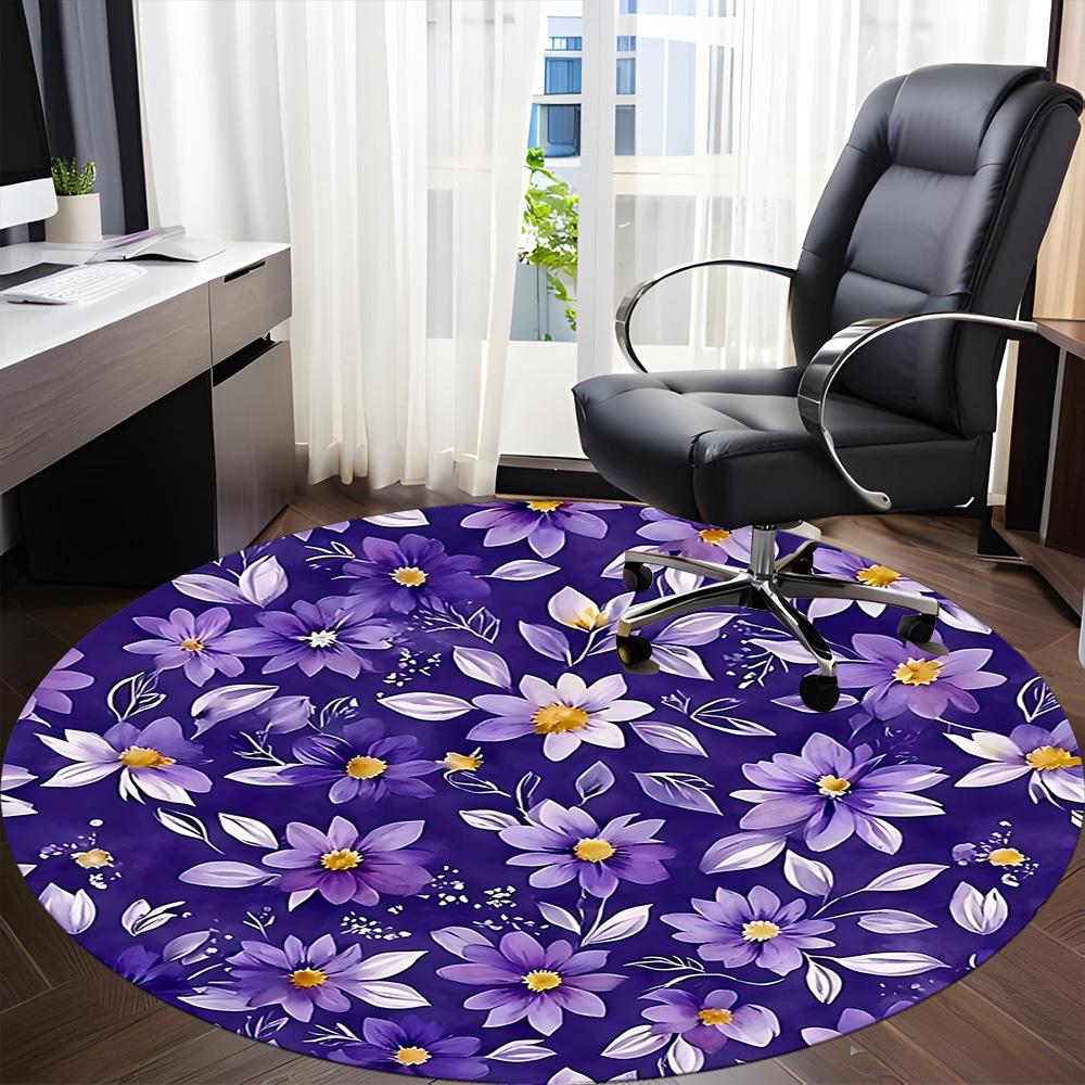1pc Purple Floral Print Chair Carpet for Office, Round Non Slip Durable Large Size Office Carpet, Suitable for Office