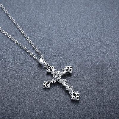 Sterling Blume Kreuz Anhänger Halskette Weibliche Täglich Tragbare Schmuck Mode Dame Zarte Vielseitige Zubehör Geschenk