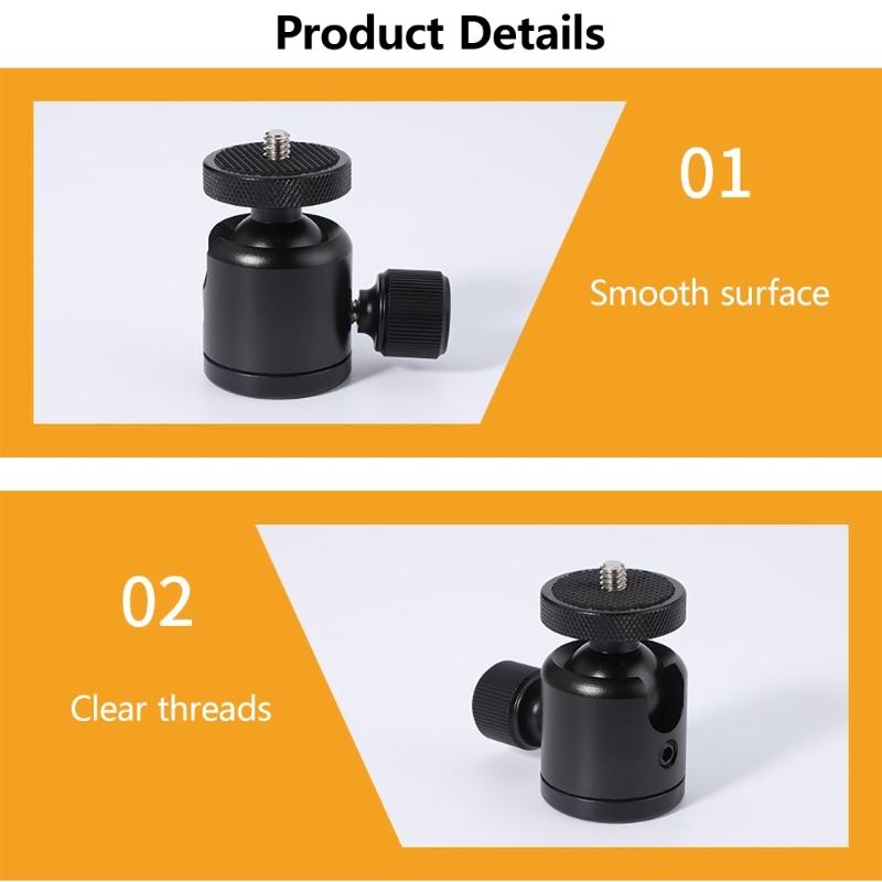 Round Head Tripod Head with 1/4" 3/8'' Hot Shoe 360 Rotatable Round Head Camera Mount Adapter Ballhead for Tripods