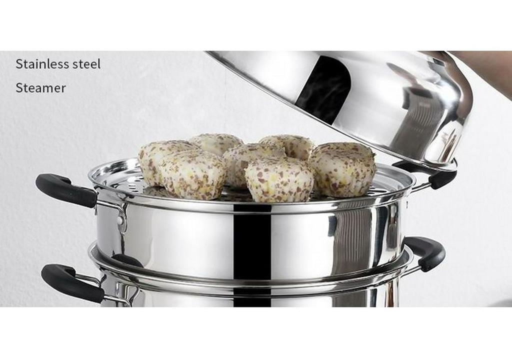 Pentola Vapore in Acciaio Inossidabile Multistrato per Piani Cottura a Induzione e a Gas - Ideale per Cuocere al Vapore Panini, Mantou e Pesce