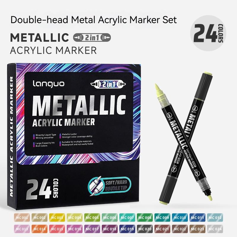 12/24/48Colors Brush Metallic Marker Pens Dual Tip Permanent Art Marker for Manga Crafts Scrapbooking School Stationery Supplies