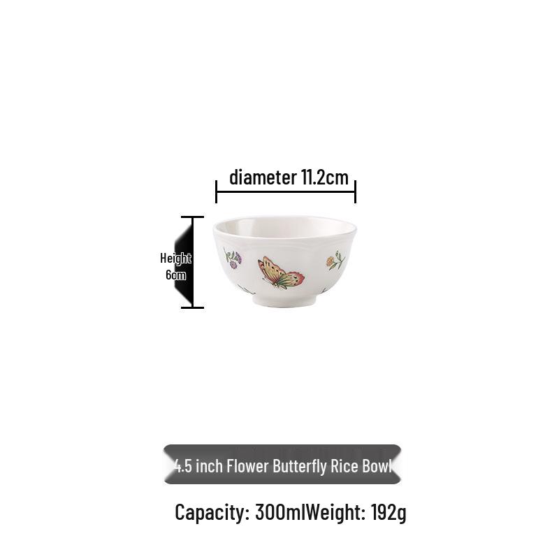 Retro Dragonfly & Butterfly Ceramic Tableware Set: Salad Plates, Bowls, and Deep Plates for Western and Asian Cuisine.