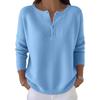 Women's Button Detail V-Neck Long Sleeve Knit Sweater Loose Fit Casual Pullover