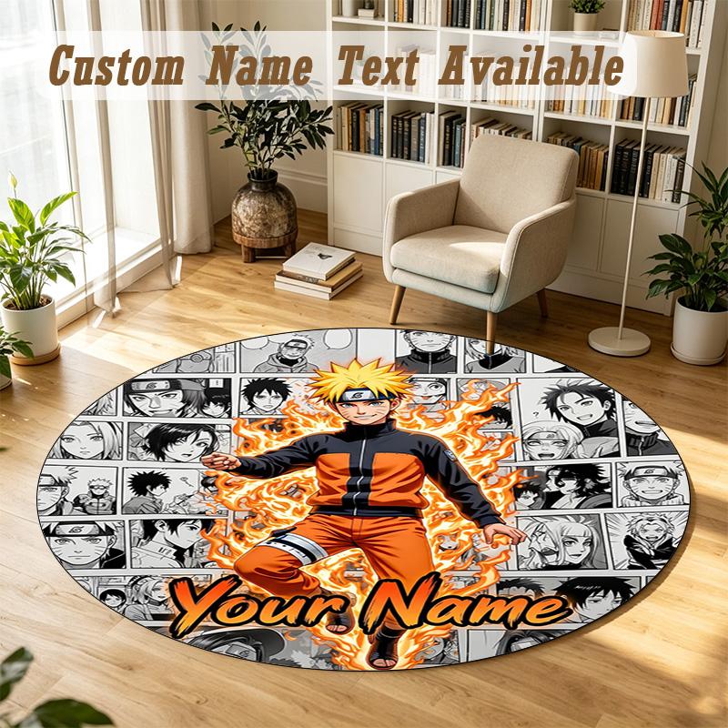 Round Rug Custom NameNaruto Pattern Non Slip Carpet Home Floor Decor