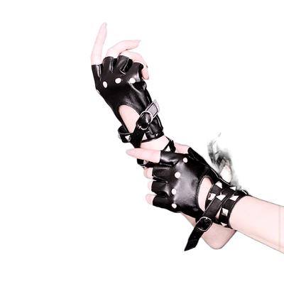 Lolita Accessory Goth Punk Fingerless Gloves Women Knuckle Gothic Rivet Gtrap Pink Black Artificial Leather GloveStage Personali