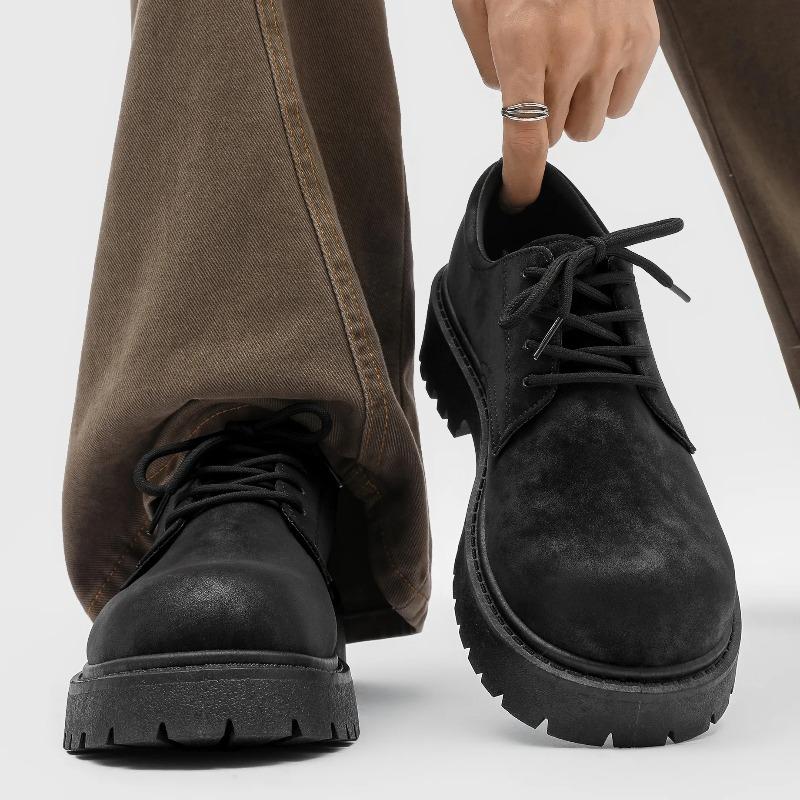 Men's Derby Boots Vintage Work Shoes Chunky Sole Suede Leather Shoes Breathable Comfortable Non-Slip Shoes Men Platform Sneakers
