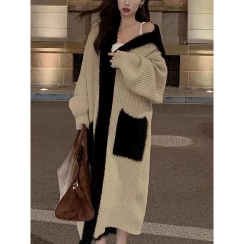 

Свободный и большой вязаный кардиган пальто ленивой расцветки женский осенне-зимний новый средней длины свитер-жакет one size fits all хаки