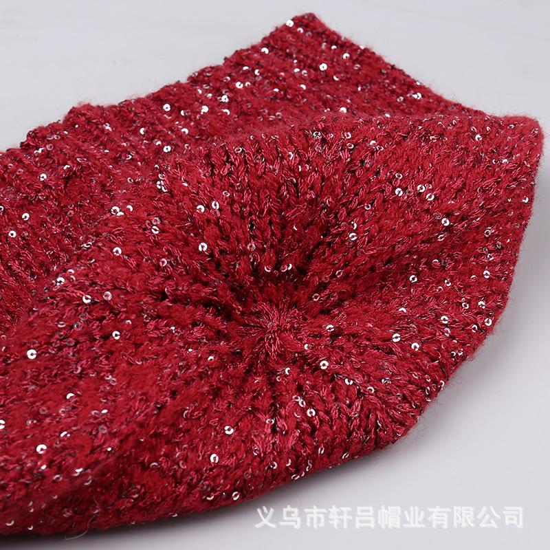 Fashion new sequined mixed yarn wool hat bag head hat men and women autumn and winter warm versatile face small knitted hat tide