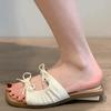 Fashion Bow Women Square Toe High Heels Slippers Sexy Trend Sandals 2025 Summer Shoes New Designer Party Heeled Shoes Woman Pumps Mujer