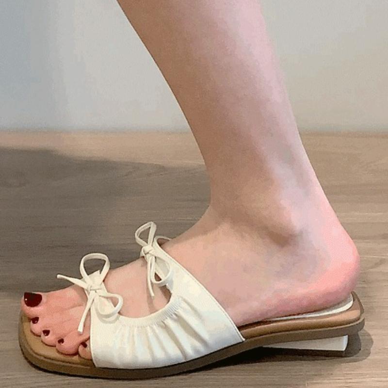 Fashion Bow Women Square Toe High Heels Slippers Sexy Trend Sandals 2025 Summer Shoes New Designer Party Heeled Shoes Woman Pumps Mujer