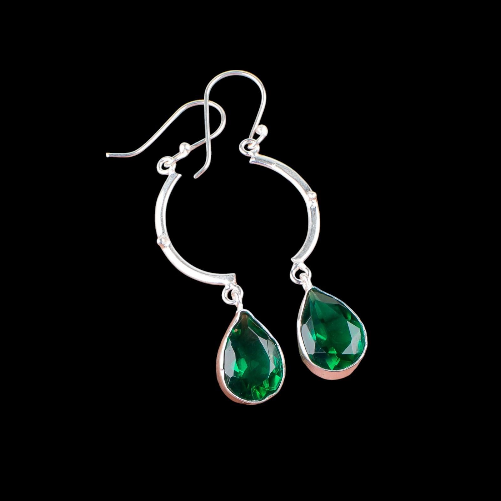 

Хромовый диопсид Драгоценный камень Серебро 925 пробы Ювелирные изделия Ручной работы Серьги 2.60 EE-43-3