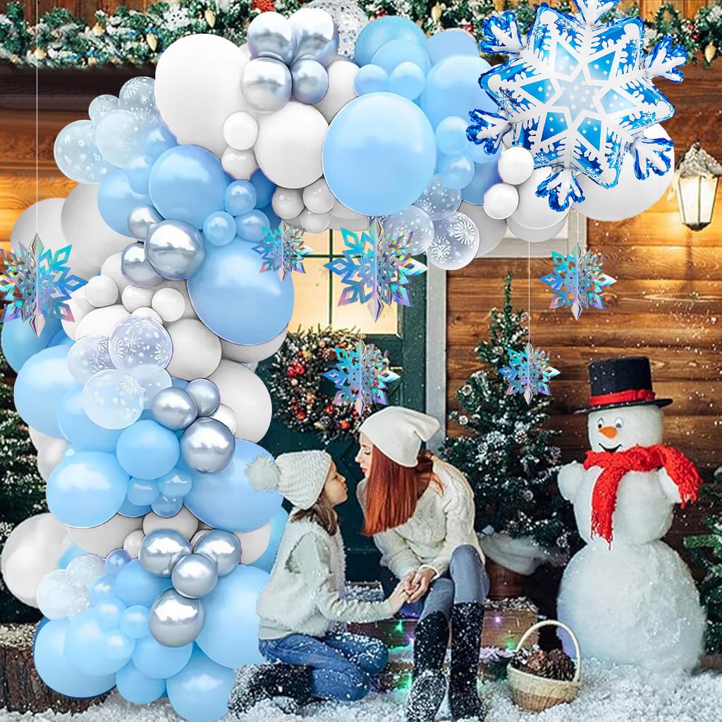 107pcs Froze balloon arch garland kit, snowflake balloons, colorful snowflake decorations, Christmas party, holiday party