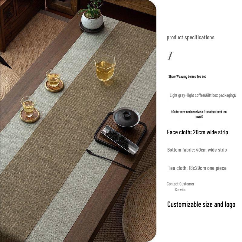 Hantun Chinese Style Waterproof Straw Woven Bamboo Tea Mat