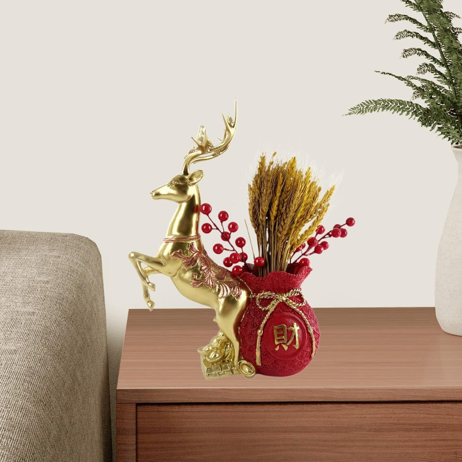 

Фигурка оленя, декор стола, скульптура животного из смолы для полки в гостиной золотой