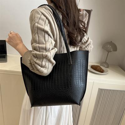 New Fashionable Versatile Shoulder Large Bag Crocodile Pattern Simple Retro Large Capacity Women's Portable Tote Bag