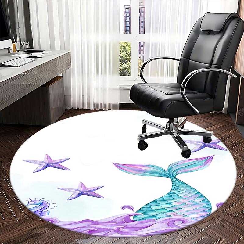Mermaid Tail Chair Mat - Round Carpet for Home Decor, Office Use, Living Room