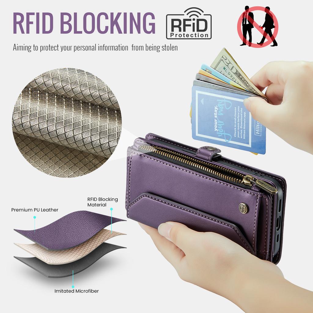 Suitable for iPhone 16 phone case, Apple 17 wallet leather case, Samsung S24 flip cover with zipper, Z Fold6