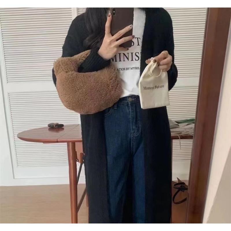 New Retro Gentle Wind V-neck Medium and Long Sleeved Knitted Cardigan Women's Simple Lazy Wind Jacket Top