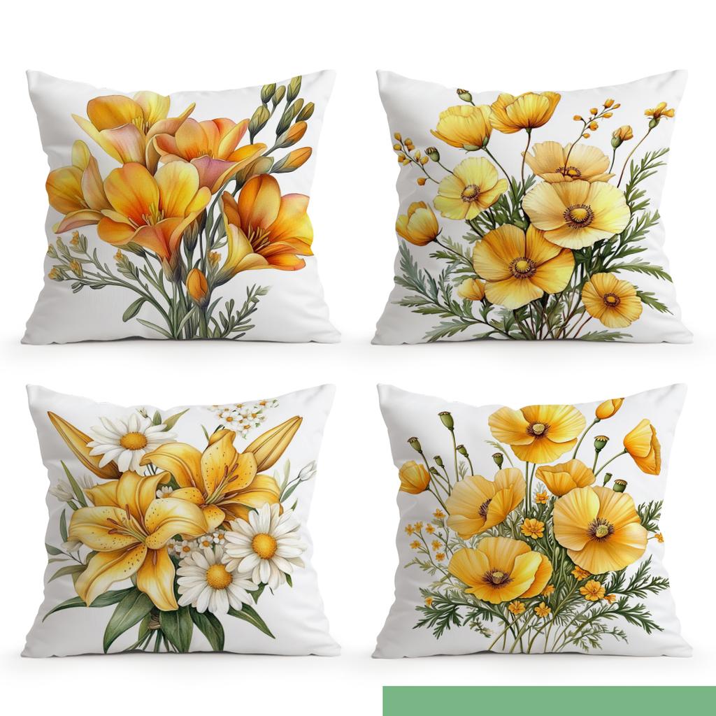 Yellow Floral Pattern Pillowcase Printed Polyester 40/45/50cm Throw Pillowcover Decorative Sofa Cushion Pillowslip Home Decor
