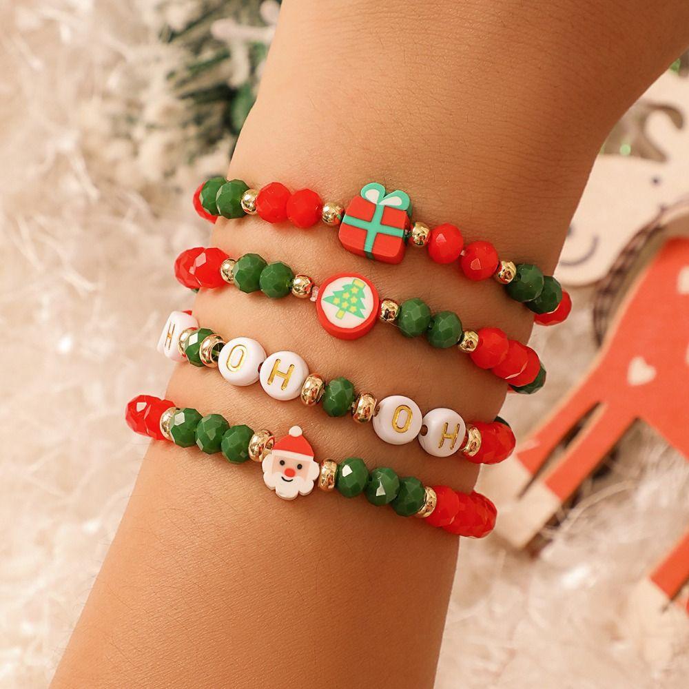 Christmas Hat Beaded Xmas Bracelet Adjustable Clay Christmas Jewelry Merry Christmas Bracelet  Gift