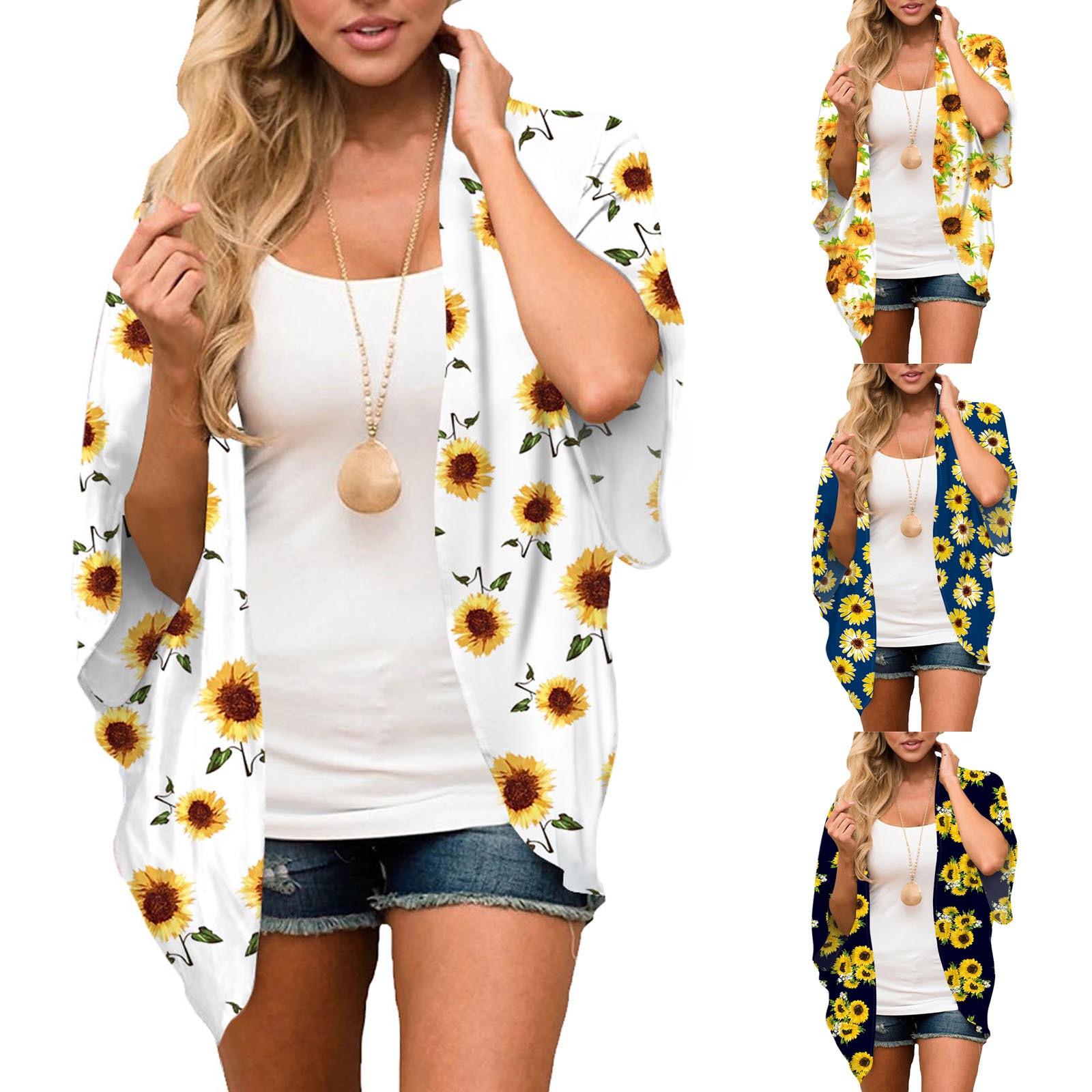 

Folulus Женский модный шифоновый кардиган с принтом, свободные пляжные накидки больших размеров