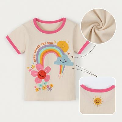 Sommer Neues Mädchen Kurzarm-T-Shirt Modisches Blumenmuster Kinder Rundhals-T-Shirt Kinderbekleidung