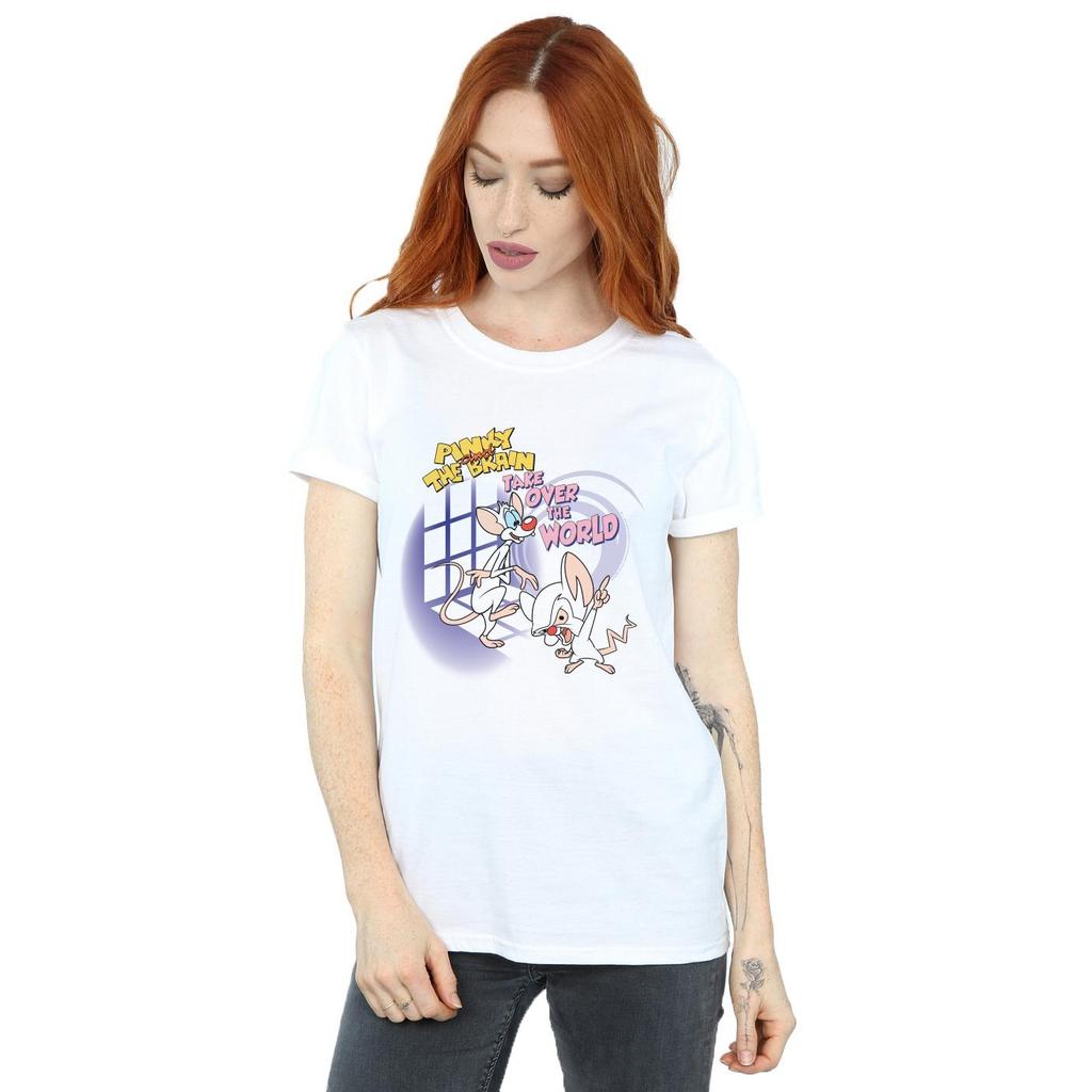 Animaniacs Womens/Ladies Pinky And The Brain Take Over The World Cotton Boyfriend T-Shirt