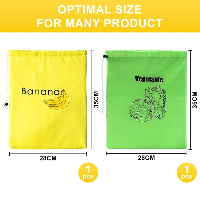 2Pcs Reusable Cotton Vegetable and Fruit Storage Bags Eco Friendly Drawstring Produce Fresh Keeping Pouches for Kitchen Refrigerator Freezer