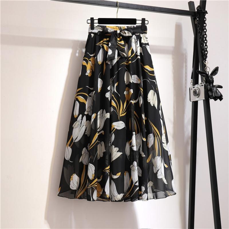 Bohemian Chiffon Half-length Dress for Spring and Summer Mid Length High Waist Fairy Floral Large Swing Skirt Beach Skirt